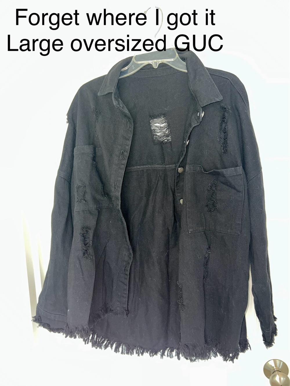 Oversized Distressed Black Jean Jacket - Women's